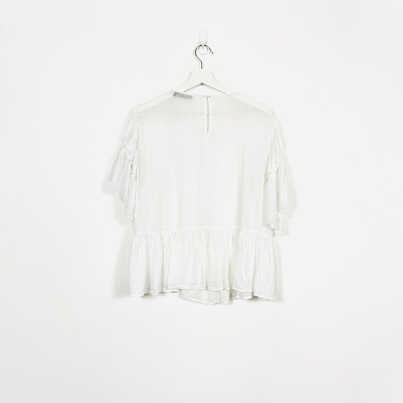 Zara White Semi-Sheer Draped Frilly Top - Picture 2 of 5